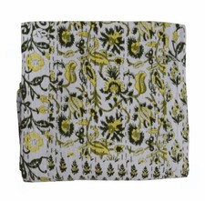 Single Vintage Quilt Bed Runner Kantha Floral Bedspread Cotton Hippie Blanket