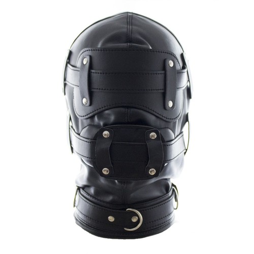 Black faux leather fetish head - fetish,