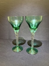 Vintage Italian Wine Glasses Green Glass Twisted Stem X2