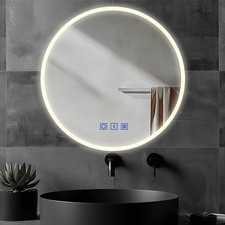 Round LED Bathroom Mirror with Bluetooth Speaker - Demister Pad, Dimmable Light