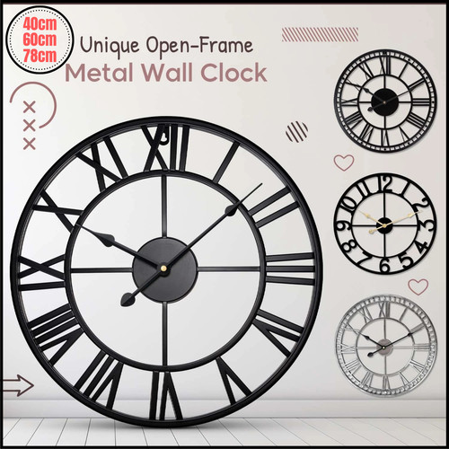 Metal wall clock roman numeral - clock,