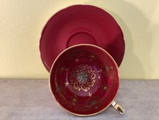 Vintage PARAGON Fine Bone China CABINET TEA CUP & SAUCER Burgundy Gilt & Enamel