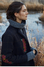 STUNNING EWA I WALLA BLACK CHECK EMBROIDERED WOOL COAT RARE SIZE XL BNWT