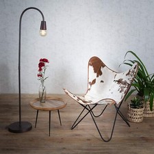 Handmade Vintage Hairon Leather Lounge Butterfly Relax Arm Chair Full Folding