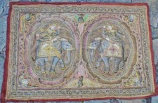 Fine Antique Burmese Kalaga Wall Tapestry Bead Glass Sequins Elephant Embroidery