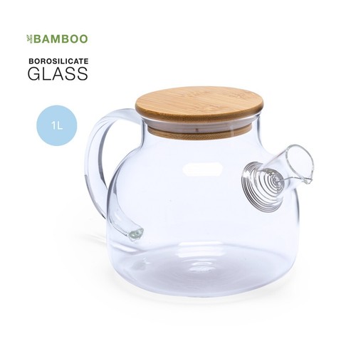 Glass teapot with wooden - glass, 1l