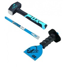 OX Demolition Striking Kit 2.5Lb Club Lump Hammer, Cold Chisel and Brick Bolster