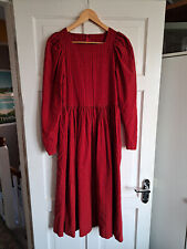 VINTAGE LAURA ASHLEY Red Stripe Corduroy Midi Dress Fits UK 8 Made in GB Cotton
