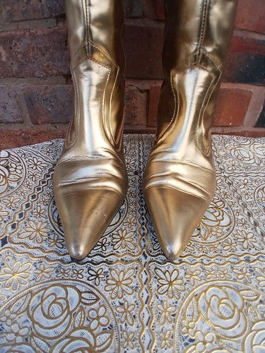 Zara golden leather boots - boots, sz