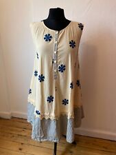 BNWT Ewa I Walla 100% Cotton Cream Tunic with Flower Motif & Stripe Detail Large