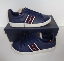 Fred Perry Ladies Leather Navy Womens Retro Trainers Shoes Casual New UK Size 5