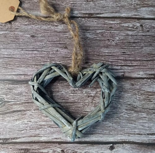 Grey rattan wicker heart - rattan,