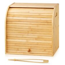 2 Layer Bamboo Bread Bin Rolling Shutter Door Double Decker Storage Box Kitchen