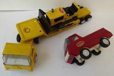 Tonka Toys 55310 Yellow Low Loader w Bulldozer & Red Truck 1970s Set Original