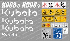 KUBOTA K008-3 MINI DIGGER COMPLETE DECAL SET WITH SAFETY WARNING SIGNS