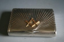 ANTIQUE IMPERIAL RUSSIAN SILVER CIGARETTE CASE WITH APPLIED GOLD MASONIC SYMBOLS