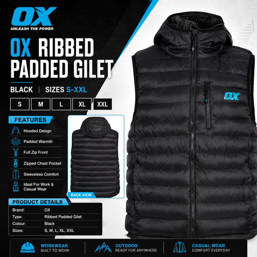 Ribbed padded gilet black - padded,