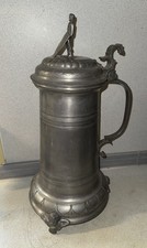Large Magnificent Pewter Pitcher with Crest Figurine Multi Marked Engraved Antique (5.2kg)