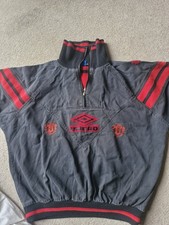 Manchester United 1993/95 Umbro Drill Top,Black & Red Size XL - Rare Vintage