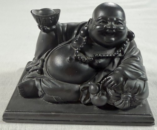 Black resin laughing buddha - resin,