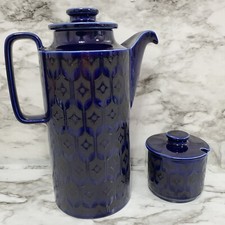VTG Hornsea Heirloom Midnight Blue Coffee Pot Jug & Sugar Bowl Ceramic Set 2 MCM