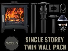 Woodburning Stove Eco Design 5kw Plus 5” Twin Wall Flue Single Storey Package