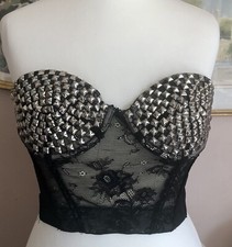 TOPSHOP Vintage Corset Bustier Bra Style Black Size 8 Lace & Silver Studs