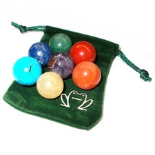 Set of 7 Chakra Balancing Crystal Scrying Balls with Pouch
