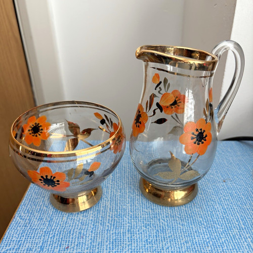 1950s glass floral - floral, jug