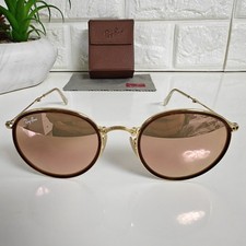 Ray-Ban RB3517 001/Z2 51-22 2N Round Folding Gold Pink Mirror Sunglasses