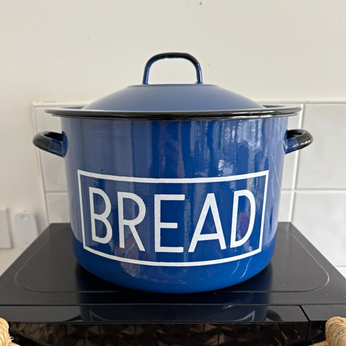 Vintage blue enamel - bread, bin