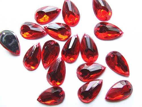 Ruby red teardrop pear bead - red,