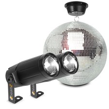 Glitter Mirror Ball 30cm with Motor & LED Spotlights for Disco Events