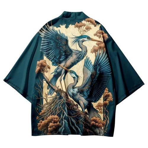 Japanese crane print kimono - japanese,