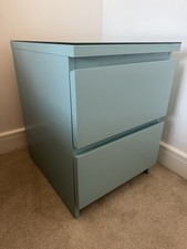 IKEA Malm Chest of Drawers - 2 Drawers - Aqua with Clear Glass Top