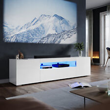 White 200cm High Gloss TV Stand Storage Cabinet Cupboard Unit with RGB LED Light