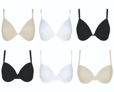 Push Up Plunge Bra T Shirt Boost Ladies EX STORE Black White Nude A B C DD NEW