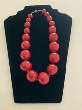 KAZURI Cherry Red Gloss Chunky Beaded Statement Necklace