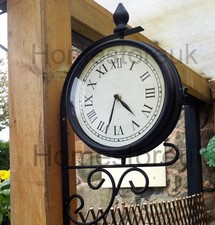 DOUBLE SIDED DUAL CLOCK STATION GARDEN OUTDOOR WALL MOUNTED WITH BRACKET 1141
