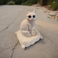 Vintage White Alabaster Persian Cat on Pillow Blue Eyes Figure Sculpture Statue