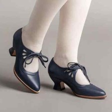 Women Victorian Period 1920S Costume Low Kitten Heels Shoes Lace Up Pumps Court