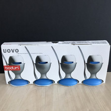 Bodum Uovo 4 Egg Cups & Spoons Set Blue Plastic Danish Design - Boxed New