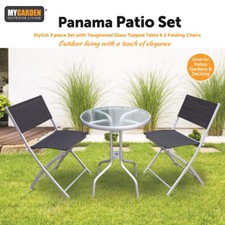 Garden Patio Glass Table and Folding Chairs Furniture Set Bistro Conservatory