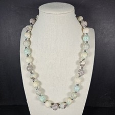 VIVA BEADS 20" NECKLACE Clay Beads in Pastel Colors & Silver Tone Bead Spacers