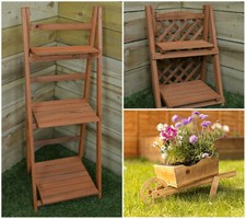 Outdoor Wooden Planter Novelty Wheelbarrow 2/3 Tier Shelf Flower Plant Trellis