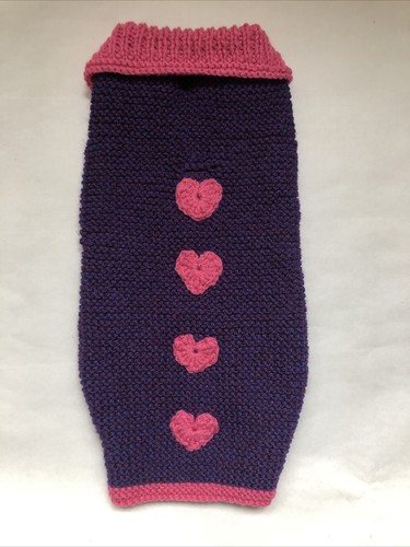 Hand knitted pink purple dog - knitted,