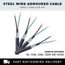 10MM 2 CORE SWA STEEL WIRE ARMOURED CABLE 1M,10M, 25M, 50M or 100M