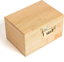 Lockable Bamboo Stash Box – Natural, Combination Lock, Magnetic Tray, 17x12x10