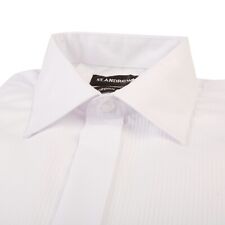 WHITE WEDDING SHIRT PLEATED TUXEDO BLACK TIE FORMAL DOUBLE CUFF REG COLLAR