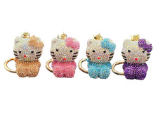 Hello Kitty Diamond Keyring Set 4x Cute Rhinestone Cat Bag Charms (Pink, Blue,